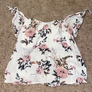 Floral Off the Shoulder Tie Blouse Size Large